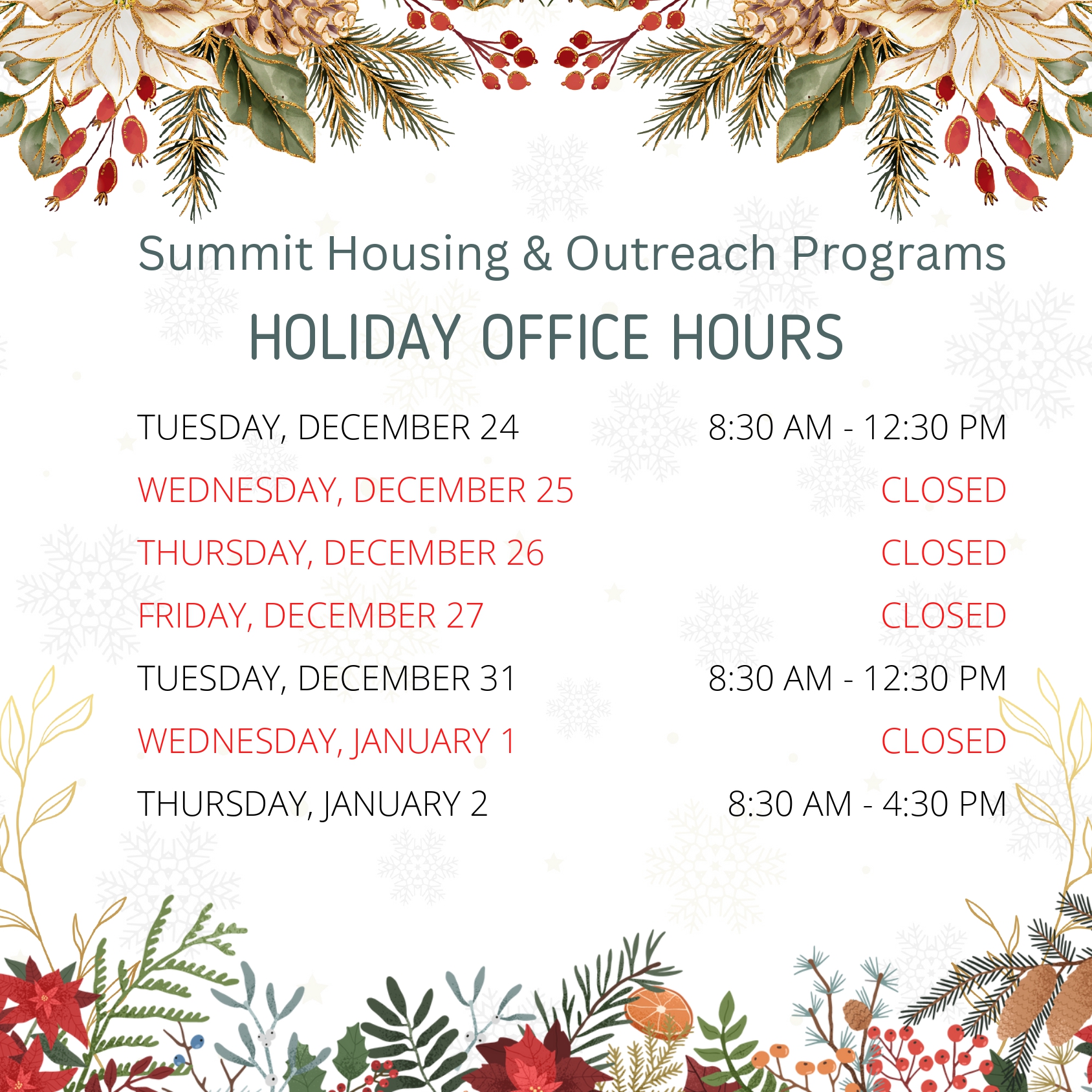 Holiday Hours